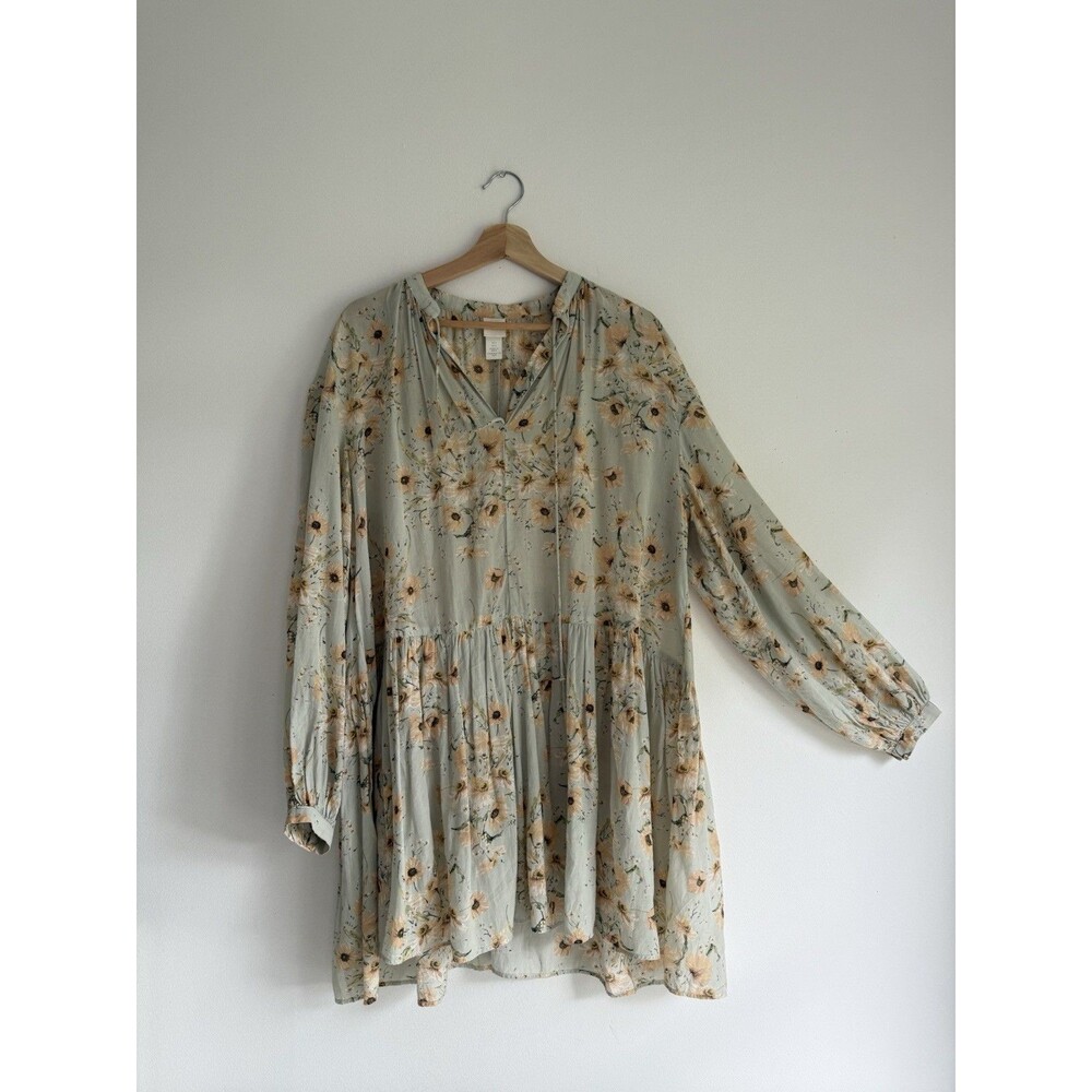 H&M Floral Babydoll Dress Size 6 Long Sleeve Ruffle Hem Tiered Boho Mini